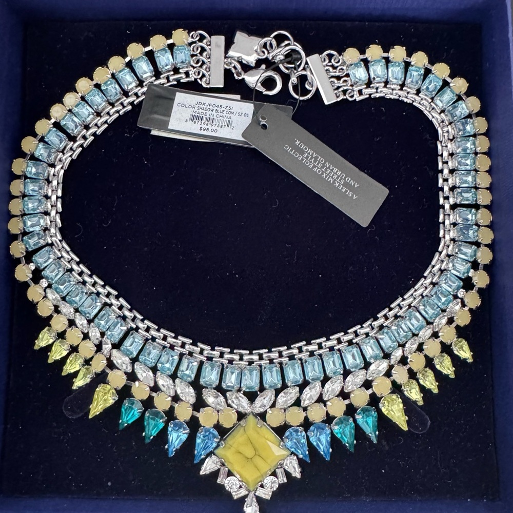 BCBG Blue and Yellow Collar Necklace with Layered Design